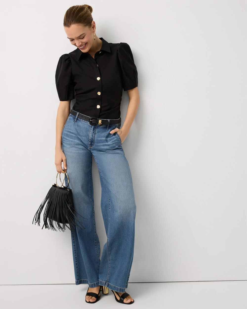 Puff Sleeve Twill Shirt | White House Black Market
